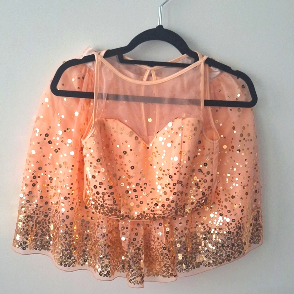 Crystal Doll Peach Pink Sequined Party Outfit